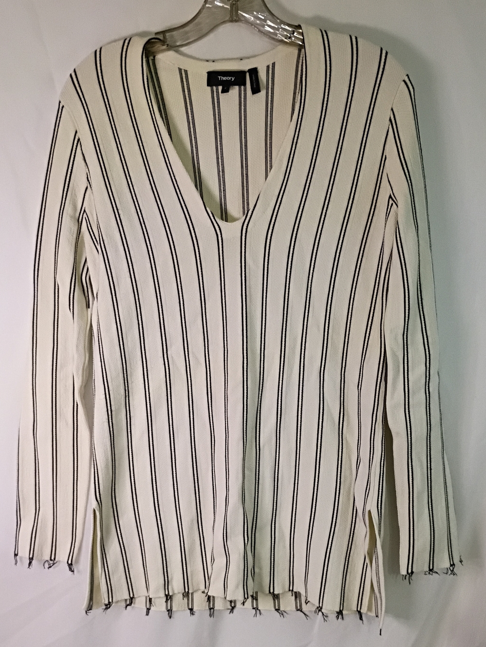 Theory Cream and Black Striped V-Neck Tunic